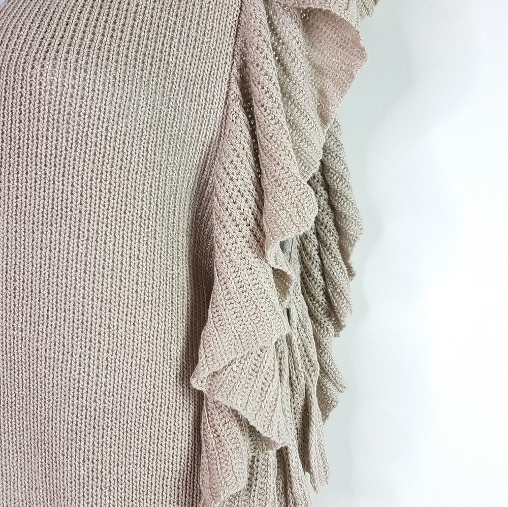 Khaki knit ruffle sleeve top - Picture 8 of 11